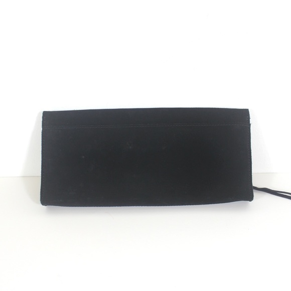 Vintage Studded Black Suede Leather Clutch Purse with Silver Studs Small Evening - Picture 3 of 7